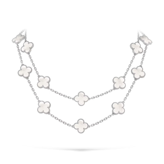 [Avelora]CLASSIC 20-MOTIF LUCKY CLOVER LONG NECKLACE WHITE GOLD COLLECTION