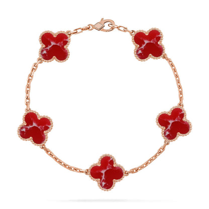 [Avelora]LUCKY CLOVER 5-MOTIF BRACELET - RED LARIMAR COLLECTION
