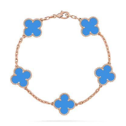 [Avelora]LUCKY CLOVER 5-MOTIF BRACELET - BLUE AGATE COLLECTION