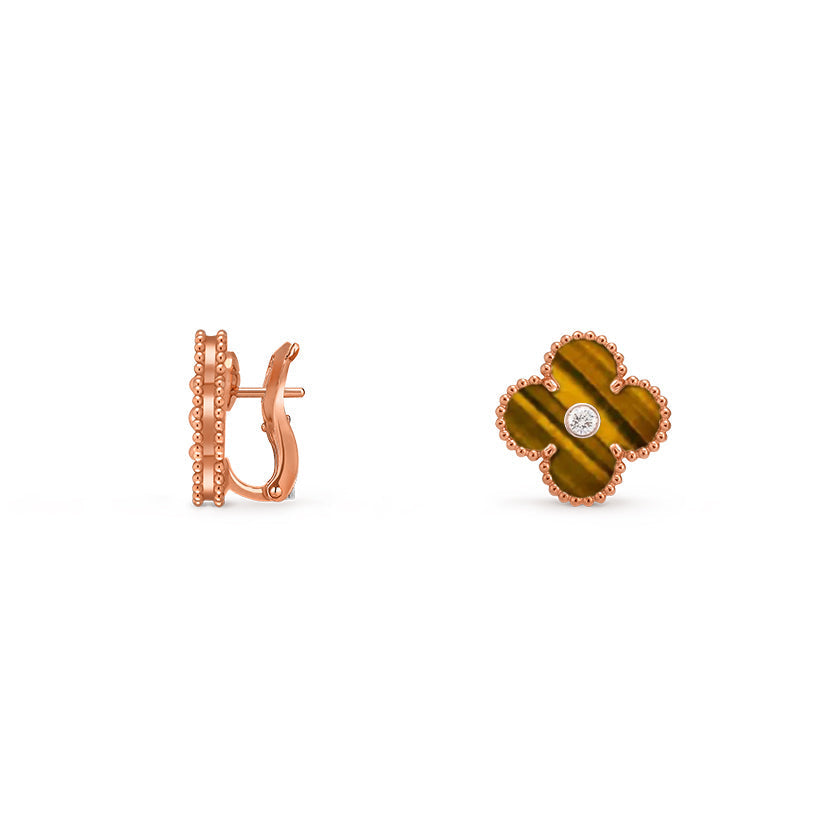 [Avelora]15MM CLOVER FLOWER STUD EARRINGS DIAMOND-ROSE GOLD COLLECTION