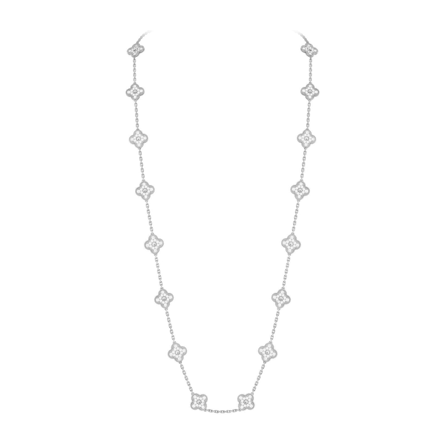 [Avelora]CLASSIC 20-MOTIF LUCKY CLOVER LONG NECKLACE WHITE GOLD COLLECTION