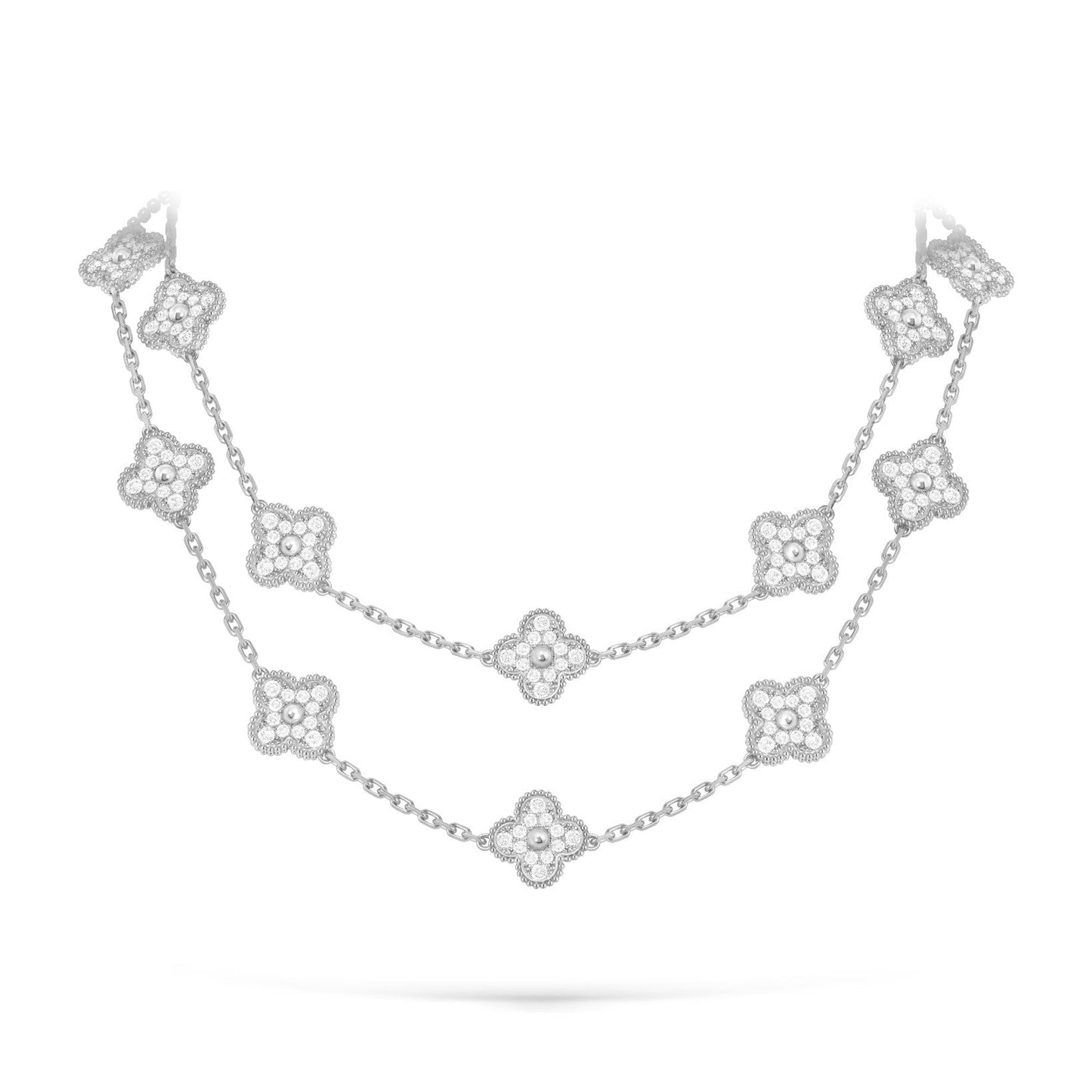 [Avelora]CLASSIC 20-MOTIF LUCKY CLOVER LONG NECKLACE WHITE GOLD COLLECTION