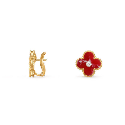 [Avelora]15MM CLOVER FLOWER STUD EARRINGS DIAMOND-GOLD COLLECTION