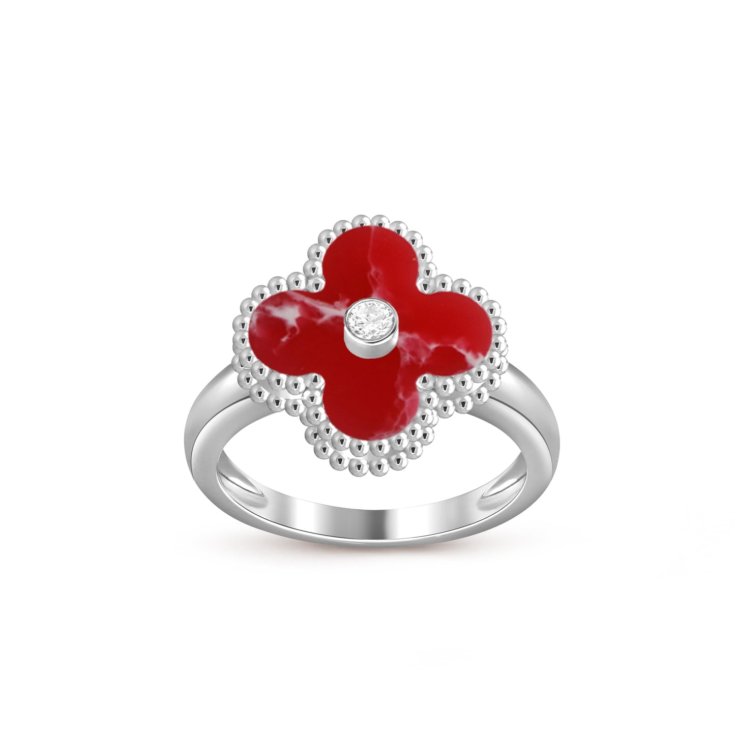 [Avelora]LUCKY CLOVER DIAMOND-ACCENT WHITE GOLD RING COLLECTION
