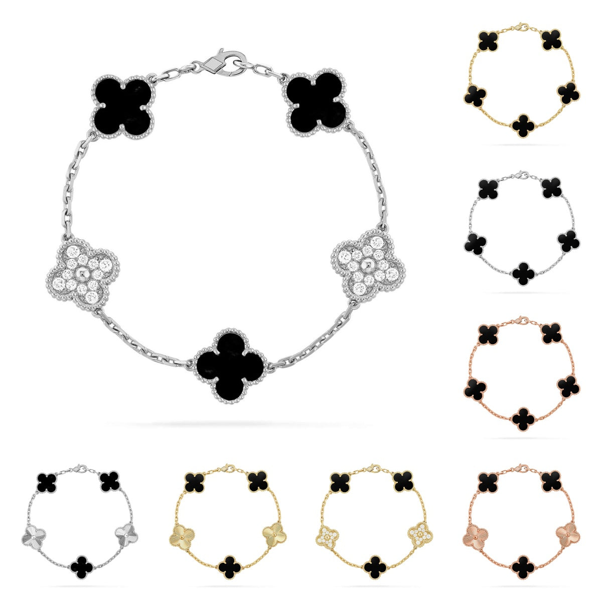 [Avelora]LUCKY CLOVER 5-MOTIF BRACELET - BLACK OXNY COLLECTION