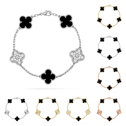 [Avelora]LUCKY CLOVER 5-MOTIF BRACELET - BLACK OXNY COLLECTION