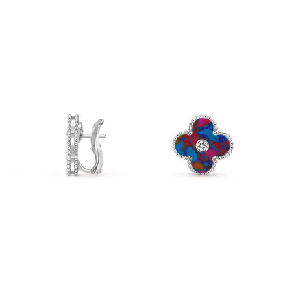 [Avelora]15MM CLOVER FLOWER STUD EARRINGS DIAMOND-WHITE GOLD COLLECTION