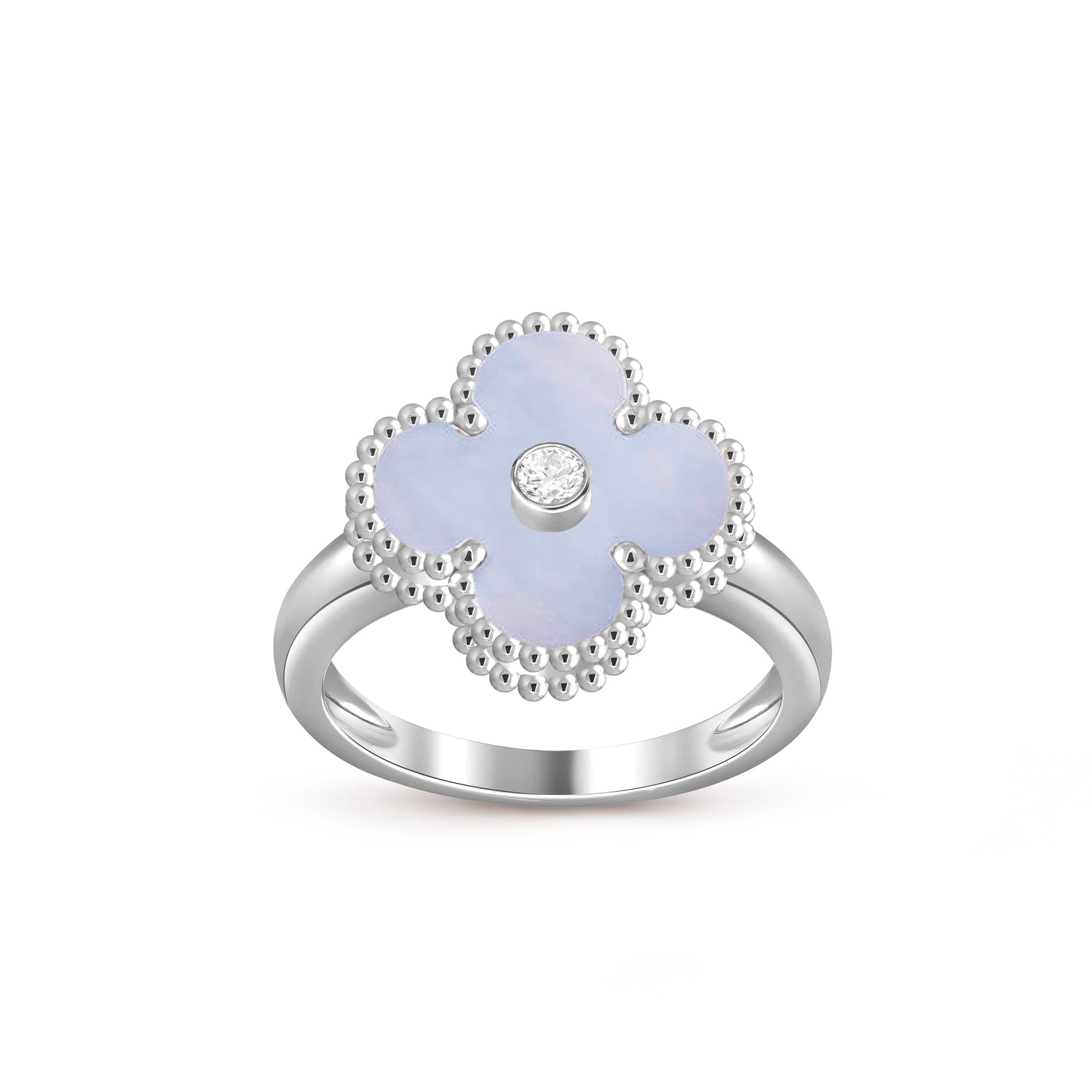 [Avelora]LUCKY CLOVER DIAMOND-ACCENT WHITE GOLD RING COLLECTION
