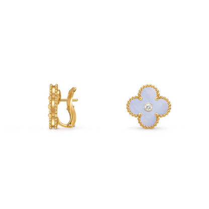 [Avelora]15MM CLOVER FLOWER STUD EARRINGS DIAMOND-GOLD COLLECTION