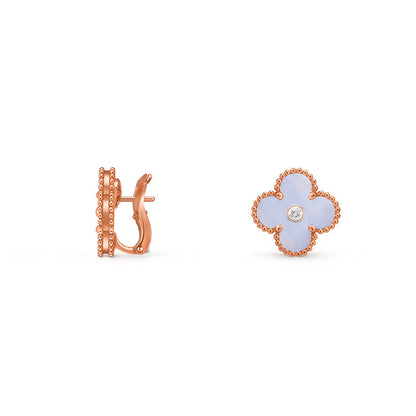 [Avelora]15MM CLOVER FLOWER STUD EARRINGS DIAMOND-ROSE GOLD COLLECTION