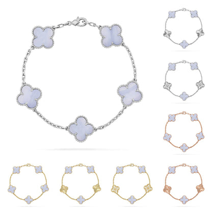 [Avelora]LUCKY CLOVER 5-MOTIF BRACELET - PURPLE CHALCEDONY COLLECTION