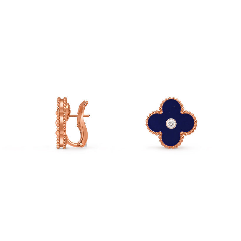 [Avelora]15MM CLOVER FLOWER STUD EARRINGS DIAMOND-ROSE GOLD COLLECTION