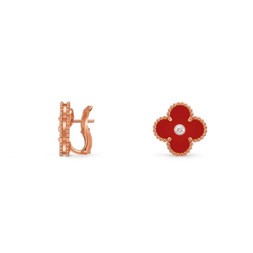 [Avelora]15MM CLOVER FLOWER STUD EARRINGS DIAMOND-ROSE GOLD COLLECTION