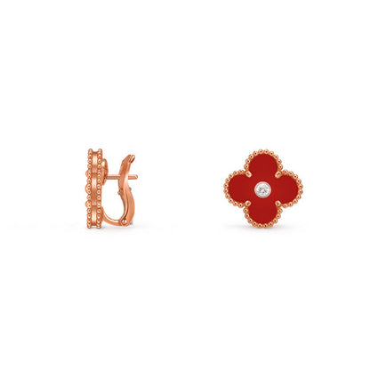 [Avelora]15MM CLOVER FLOWER STUD EARRINGS DIAMOND-ROSE GOLD COLLECTION