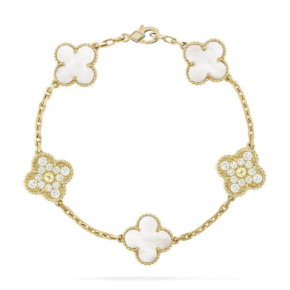 [Avelora]LUCKY CLOVER 5-MOTIF BRACELET - WHITE MOTHER-OF-PEARL COLLECTION