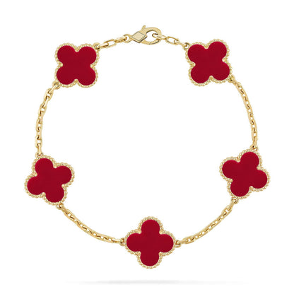 [Avelora]LUCKY CLOVER 5-MOTIF BRACELET - RED CARNELIAN COLLECTION
