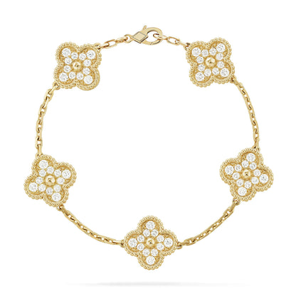 [Avelora]LUCKY CLOVER 5-MOTIF BRACELET - FULL-DIAMOND