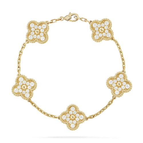 [Avelora]LUCKY CLOVER 5-MOTIF BRACELET - FULL-DIAMOND