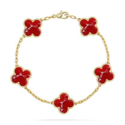 [Avelora]LUCKY CLOVER 5-MOTIF BRACELET - RED LARIMAR COLLECTION