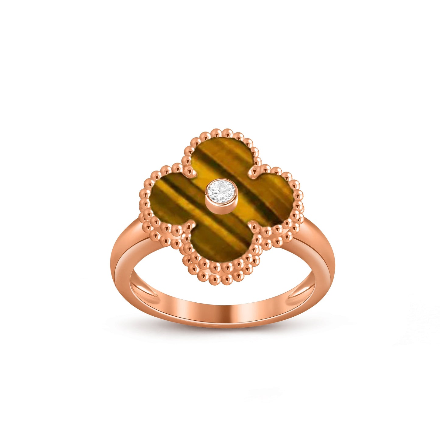 [Avelora]LUCKY CLOVER DIAMOND-ACCENT ROSE GOLD RING COLLECTION