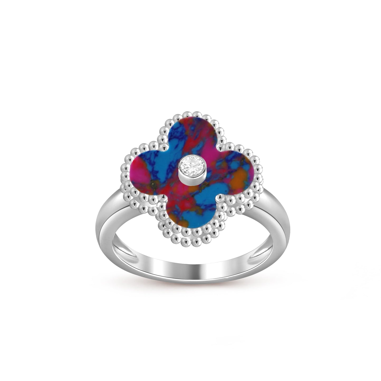 [Avelora]LUCKY CLOVER DIAMOND-ACCENT WHITE GOLD RING COLLECTION