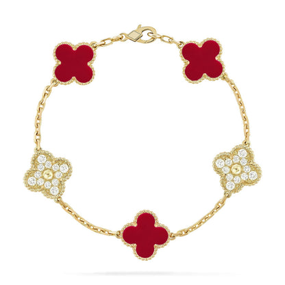 [Avelora]LUCKY CLOVER 5-MOTIF BRACELET - RED CARNELIAN COLLECTION