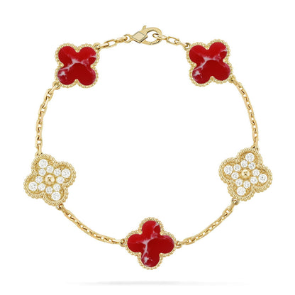 [Avelora]LUCKY CLOVER 5-MOTIF BRACELET - RED LARIMAR COLLECTION