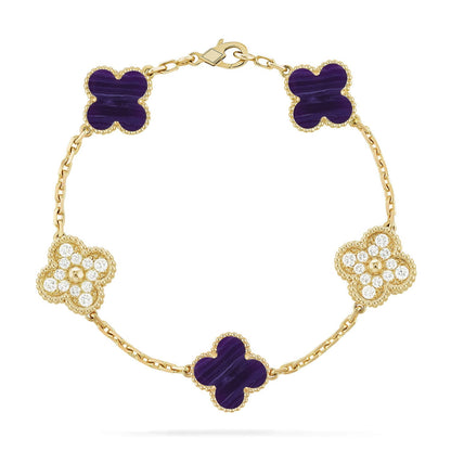[Avelora]LUCKY CLOVER 5-MOTIF BRACELET - CHAROITE COLLECTION
