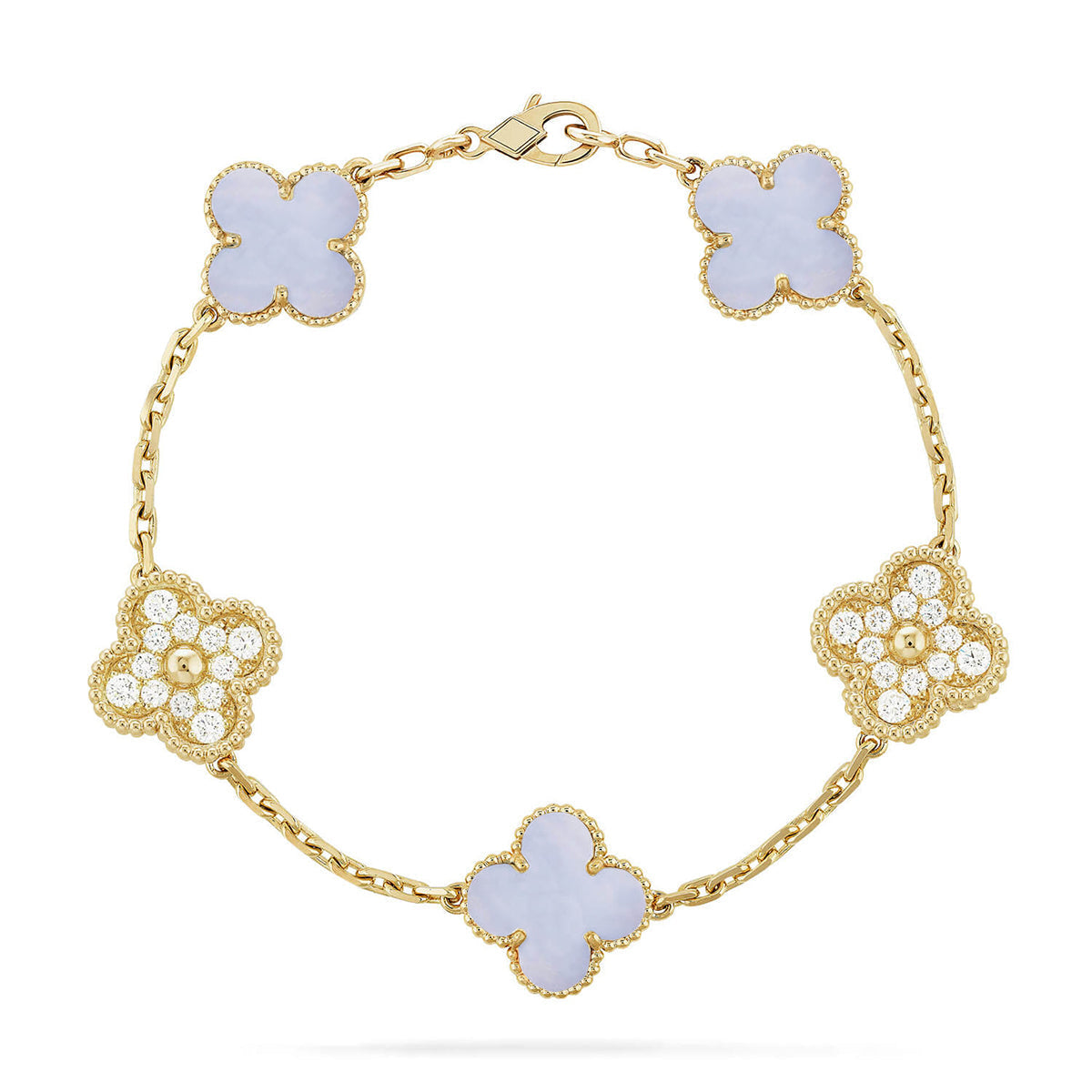 [Avelora]LUCKY CLOVER 5-MOTIF BRACELET - PURPLE CHALCEDONY COLLECTION