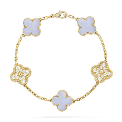[Avelora]LUCKY CLOVER 5-MOTIF BRACELET - PURPLE CHALCEDONY COLLECTION