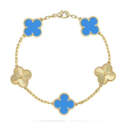 [Avelora]LUCKY CLOVER 5-MOTIF BRACELET - BLUE AGATE COLLECTION