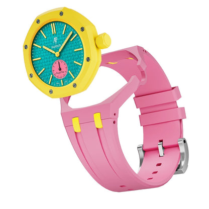 [Avelora]OAK POP EXCLUSIVE PINK AND YELLOW SILICONE STRAP
