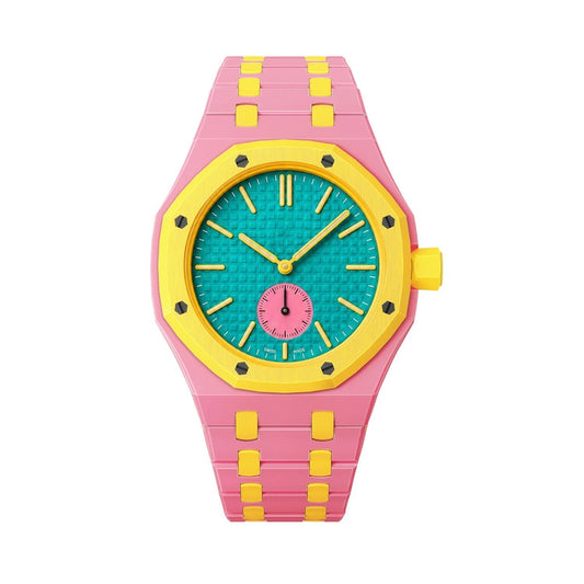 [Avelora]OAK POP EXCLUSIVE PINK AND YELLOW BIOCERAMIC STRAP