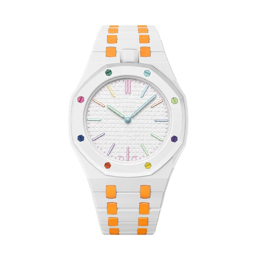 [Avelora]OAK POP EXCLUSIVE WHITE AND ORANGE BIOCERAMIC STRAP