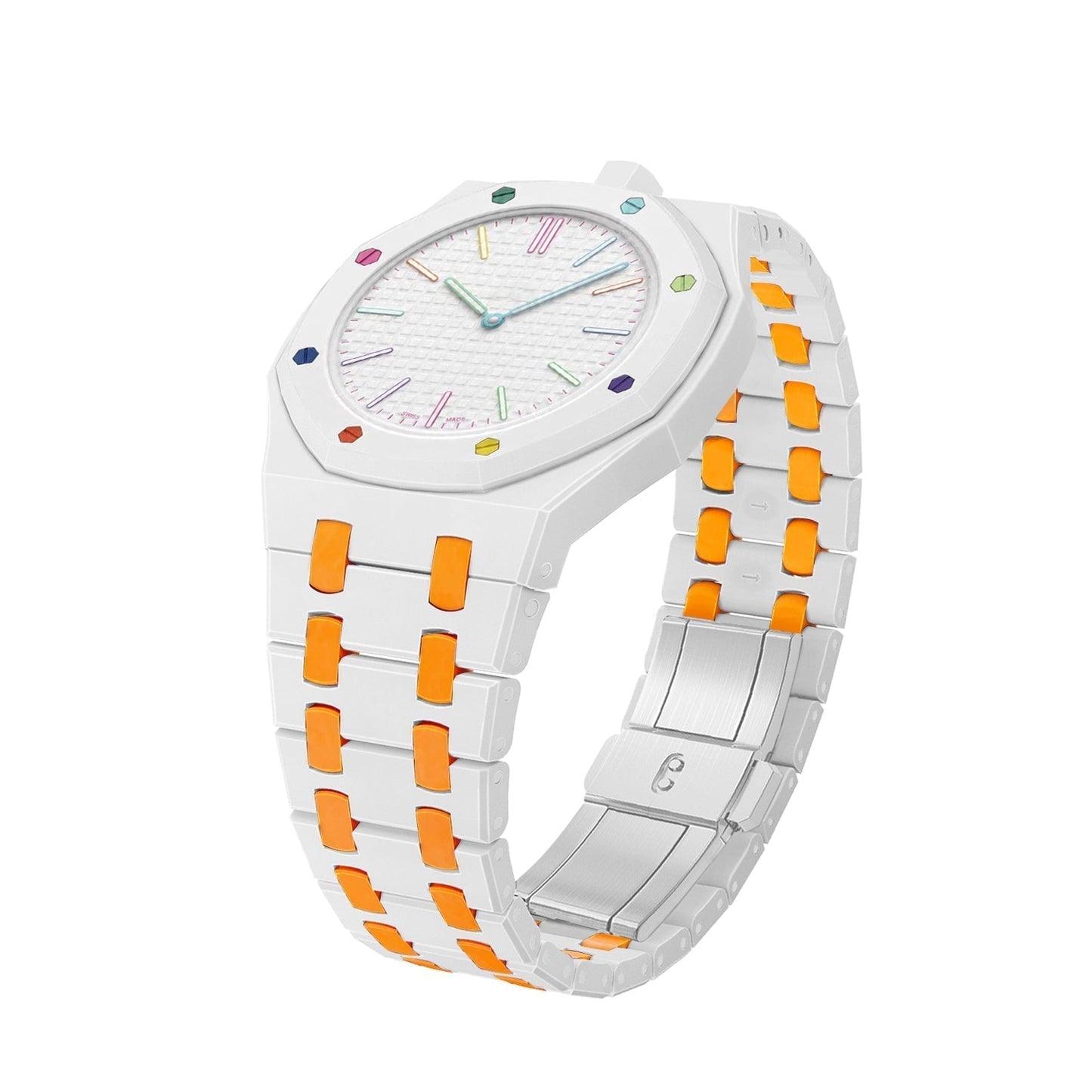 [Avelora]OAK POP EXCLUSIVE WHITE AND ORANGE BIOCERAMIC STRAP