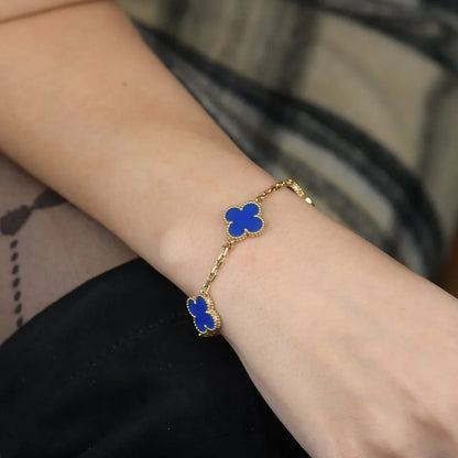 [Avelora]LUCKY CLOVER 5-MOTIF BRACELET - BLUE AGATE COLLECTION