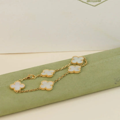 [Avelora]LUCKY CLOVER 5-MOTIF BRACELET - WHITE MOTHER-OF-PEARL COLLECTION