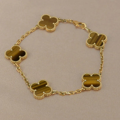 [Avelora]LUCKY CLOVER 5-MOTIF BRACELET -  TIGER’S EYE COLLECTION
