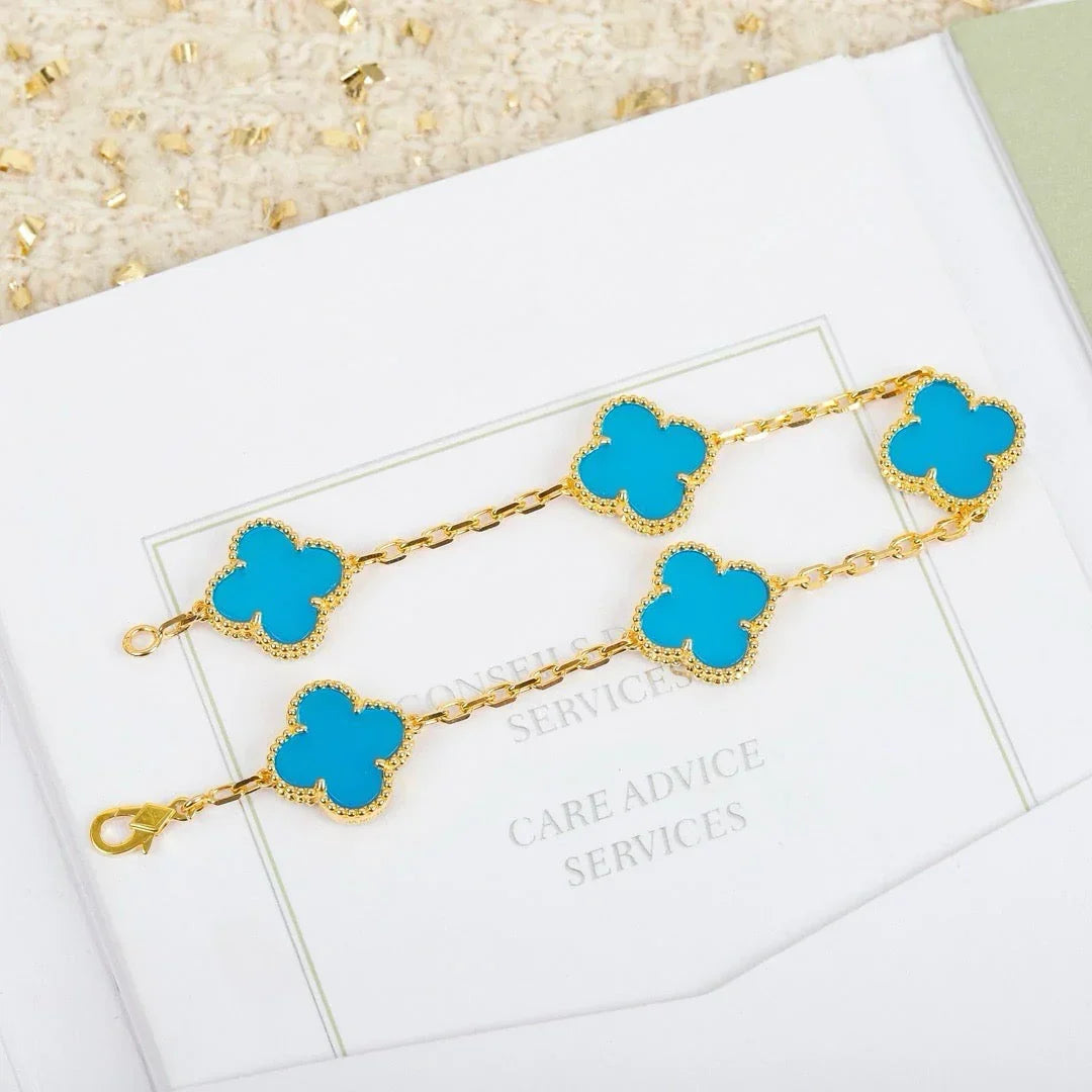 [Avelora]LUCKY CLOVER 5-MOTIF BRACELET - TURQUOISE COLLECTION