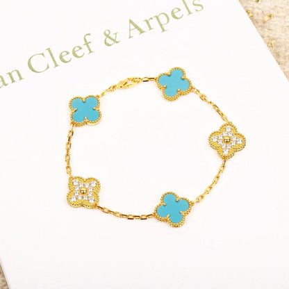 [Avelora]LUCKY CLOVER 5-MOTIF BRACELET - TURQUOISE COLLECTION