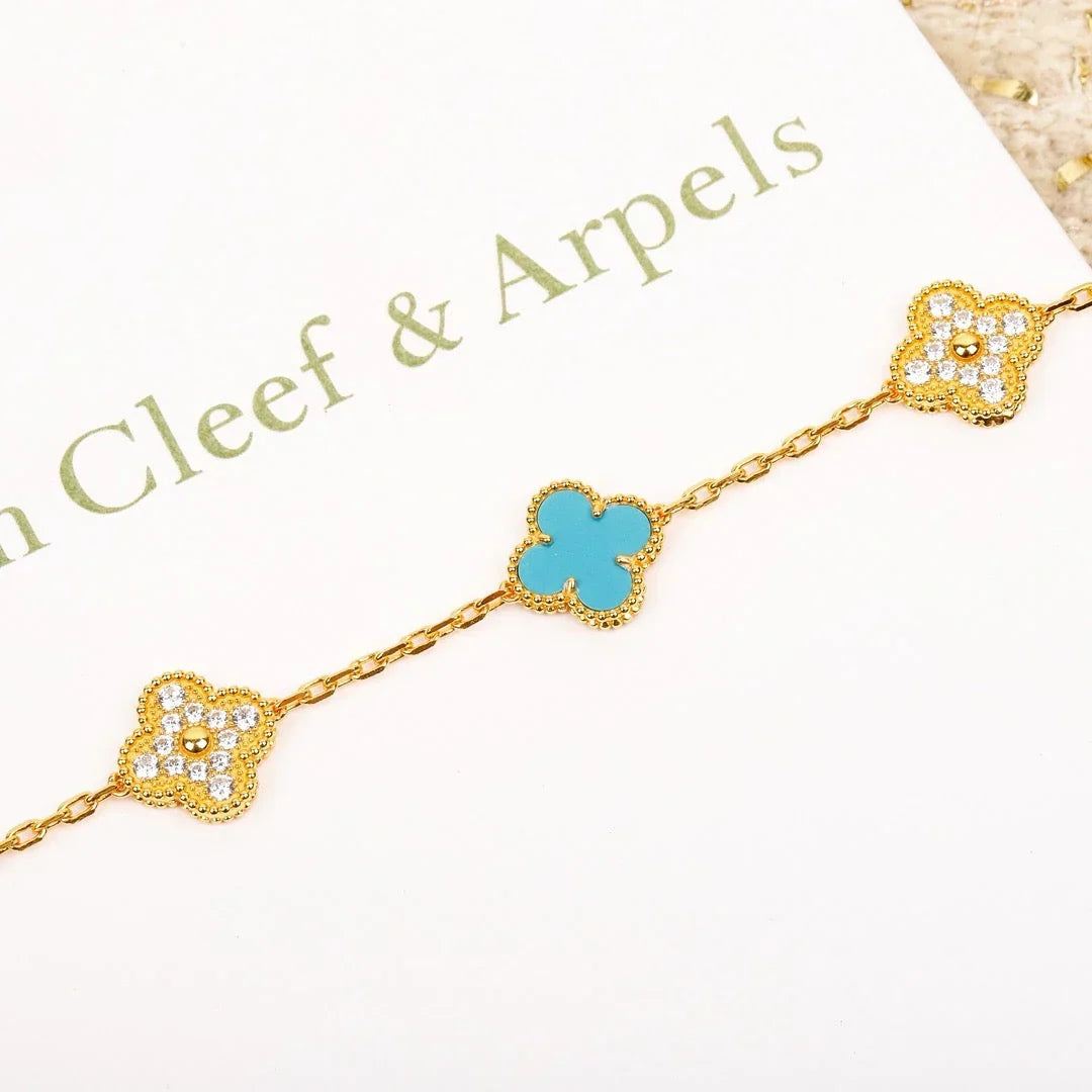 [Avelora]LUCKY CLOVER 5-MOTIF BRACELET - TURQUOISE COLLECTION