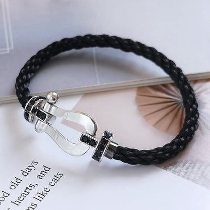 [Avelora]FORCE LARGE HORSESHOE BLACK DIAMOND BRACELET - WHITE GOLD