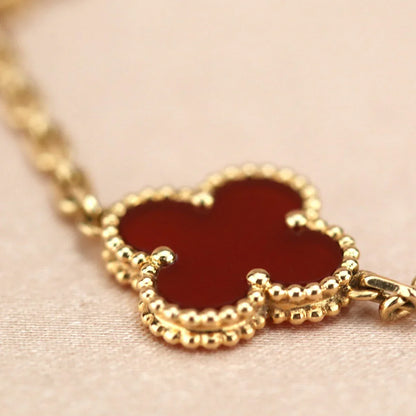 [Avelora]LUCKY CLOVER 5-MOTIF BRACELET - RED CARNELIAN COLLECTION