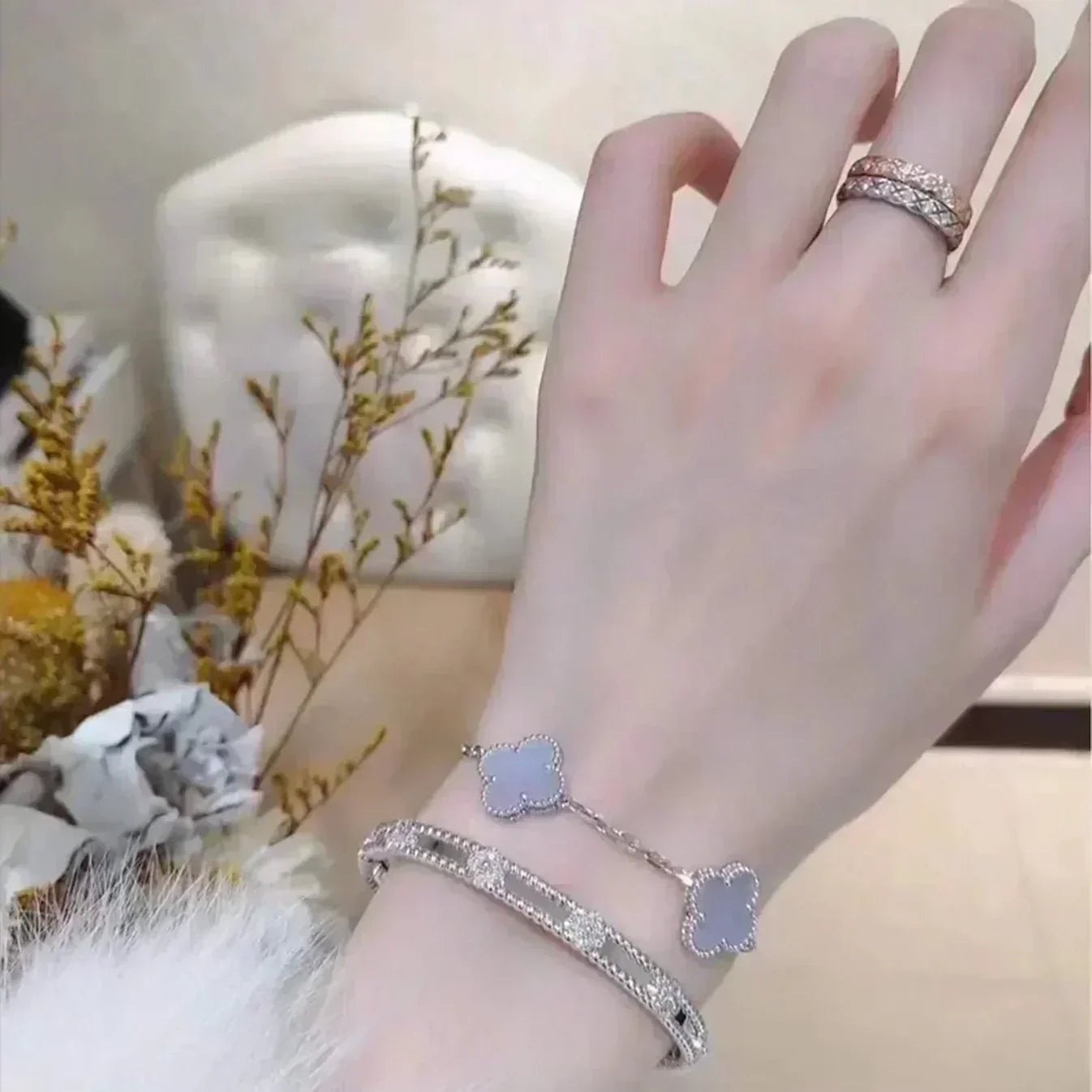 [Avelora]LUCKY CLOVER 5-MOTIF BRACELET - PURPLE CHALCEDONY COLLECTION