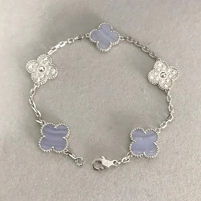 [Avelora]LUCKY CLOVER 5-MOTIF BRACELET - PURPLE CHALCEDONY COLLECTION
