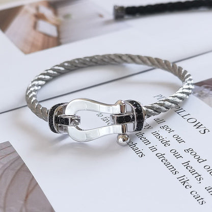 [Avelora]FORCE LARGE HORSESHOE BLACK DIAMOND BRACELET - WHITE GOLD