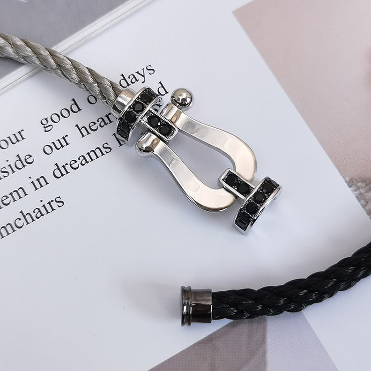 [Avelora]FORCE LARGE HORSESHOE BLACK DIAMOND BRACELET - WHITE GOLD