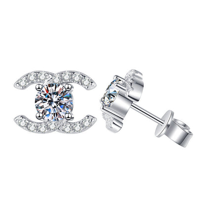 [Avelora]CHIC INTERLOCKING DOUBLE-C MOISSANITE STUD EARRINGS