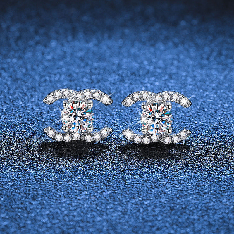 [Avelora]CHIC INTERLOCKING DOUBLE-C MOISSANITE STUD EARRINGS