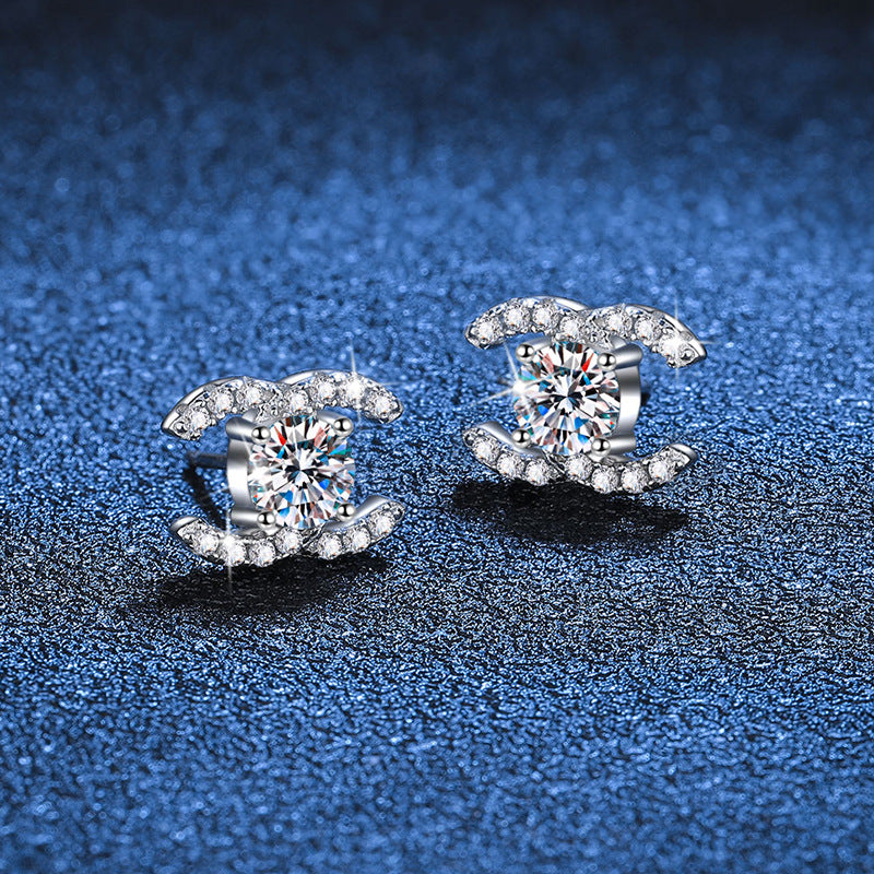 [Avelora]CHIC INTERLOCKING DOUBLE-C MOISSANITE STUD EARRINGS
